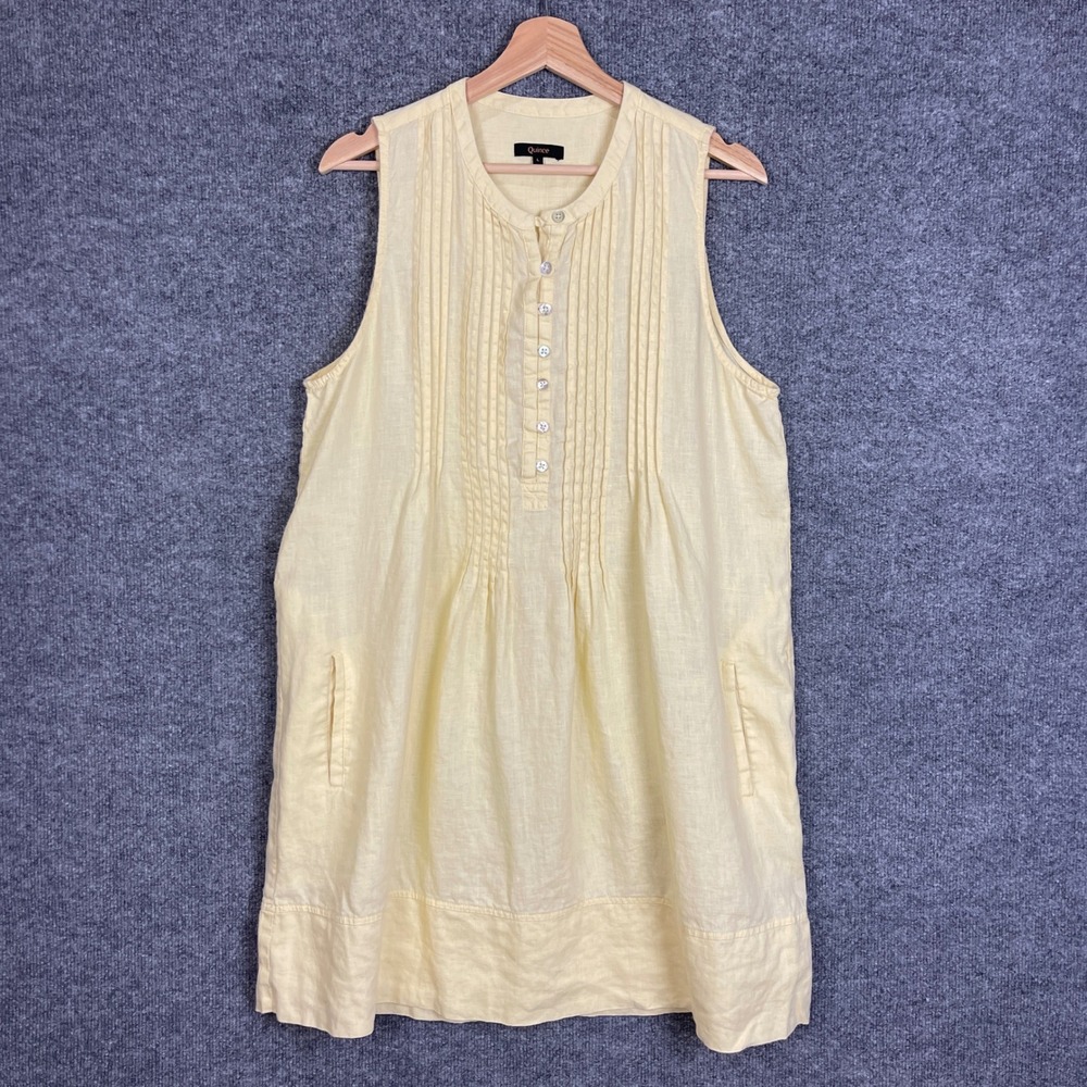 Quince 100% Linen Sleeveless Dress Large Yellow Excellent Linen Pleated Pockets